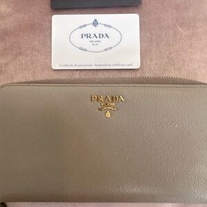 Prada Beige/Taupe Saffiano Leather Large Continental Zip Wallet
